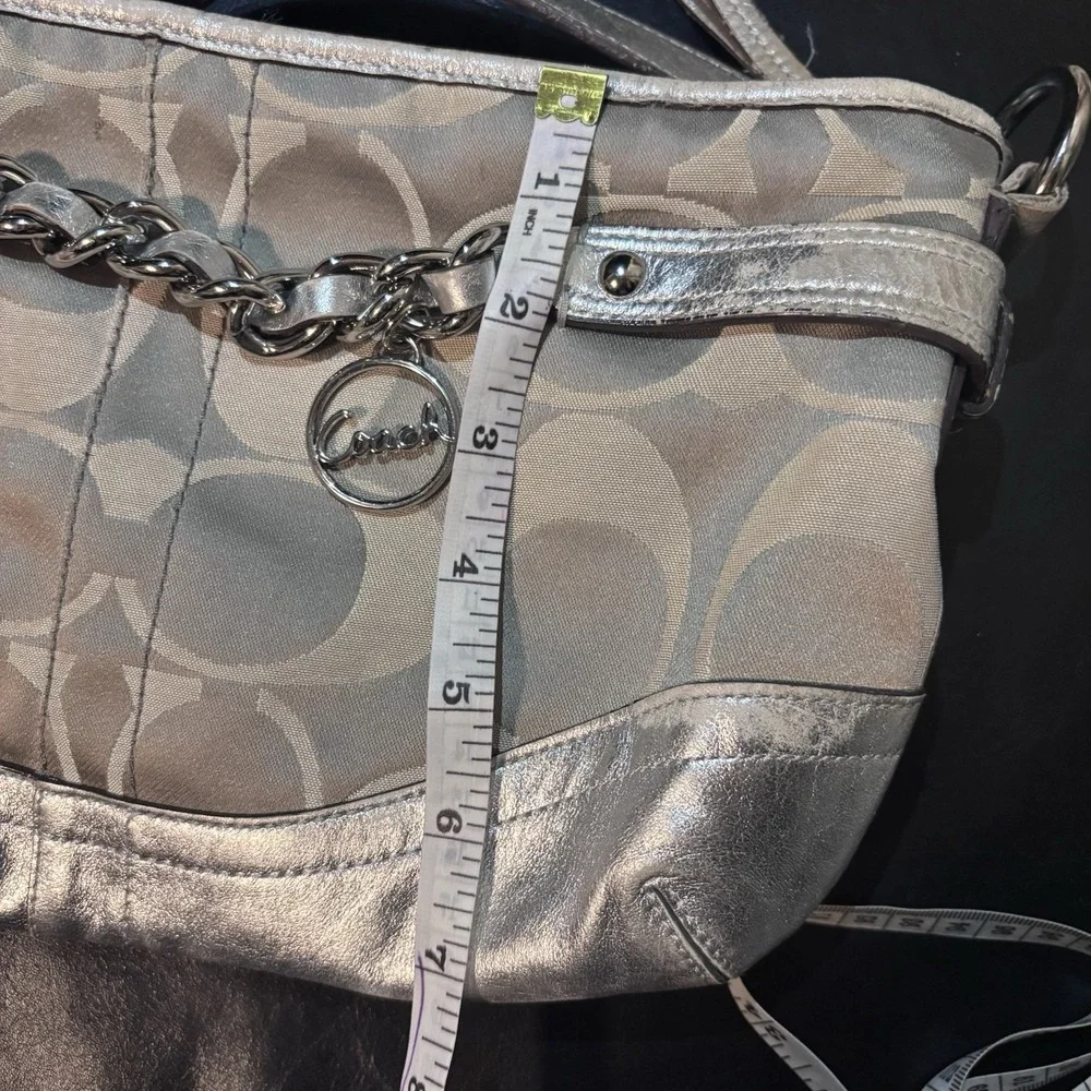 vtg COACH Metallic Silver Signature Hobo Bag Chain Charm Purse Y2K